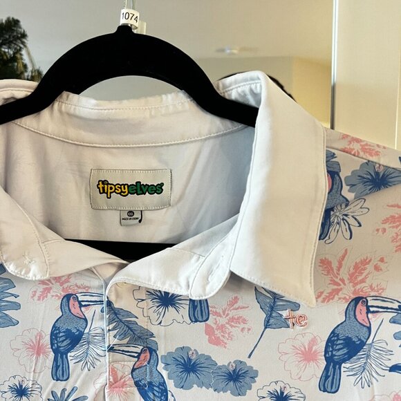 Tipsy Elves Short Sleeve Polo Toucans Size XXL Color White Blue Pink - Picture 2 of 3
